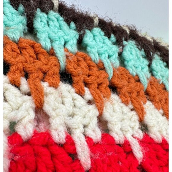 Vintage Afghan Throw Blanket Rainbow Stripes Fringe Handmade Warm Snuggly - Picture 5 of 7